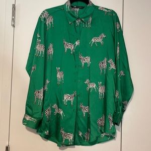 Zara zebra print green silk feel blouse
